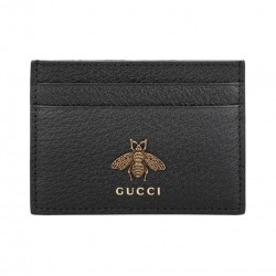 GUCCI ANIMALIER LEATHER CARD CASE 523685 Black metal-free tanned leather