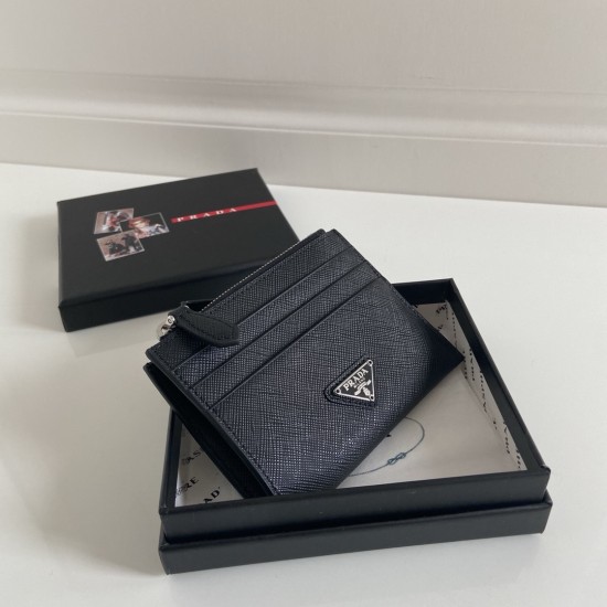 PRADA Saffiano Leather Card Holder 1MC026 Black & Silver