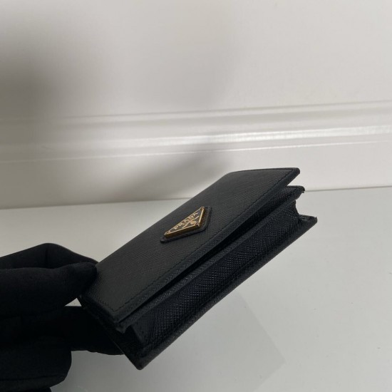 PRADA Saffiano leather card holder 1MF028 Black & Gold