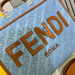 Fendi Sunshine Medium Light blue denim shopper bag 8BH386
