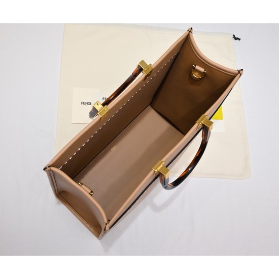 Fendi Sunshine Medium Light brown leather and elaphe shopper bag 8BH386