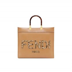 Fendi Sunshine Medium Light brown leather and elaphe shopper bag 8BH386