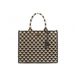 PRADA Large Prada Symbole embroidered fabric handbag 1BA356 Black/Beige