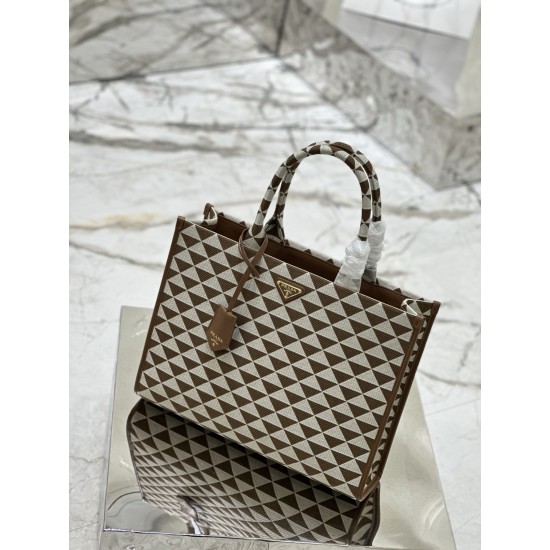 PRADA Large Prada Symbole embroidered fabric handbag 1BA356 Beige/Chalk White