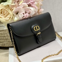 DIOR BOBBY EAST-WEST POUCH WITH CHAIN 5703 Black Smooth Calfskin