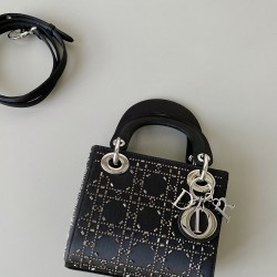 Dior Lady Black Strass Cannage Satin Shoulder Bags for Women
