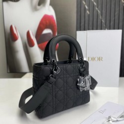 Dior Lady Black Ultramatte Cannage Calfskin Shoulder Bags for Women