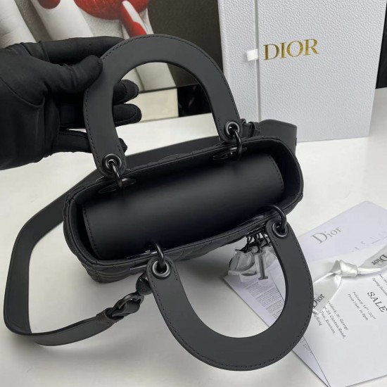 Dior Lady Black Ultramatte Cannage Calfskin Shoulder Bags for Women