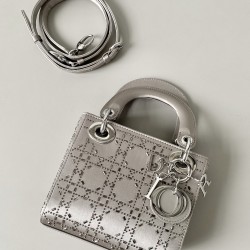 Dior Lady Gray Strass Cannage Satin Shoulder Bags for Women