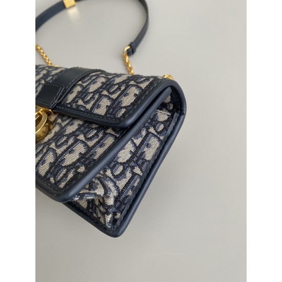 DIOR 30 MONTAIGNE EAST-WEST BAG WITH CHAIN 9334 Blue Dior Oblique Jacquard