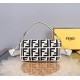 Fendi Baguette White and black canvas bag with FF embroidery  8BR600