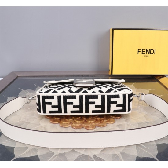 Fendi Baguette White and black canvas bag with FF embroidery  8BR600