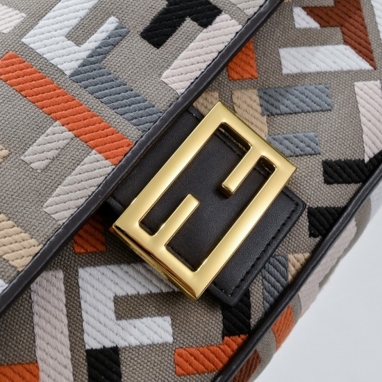Fendi Baguette Multicolour canvas bag with FF embroidery 8BR600