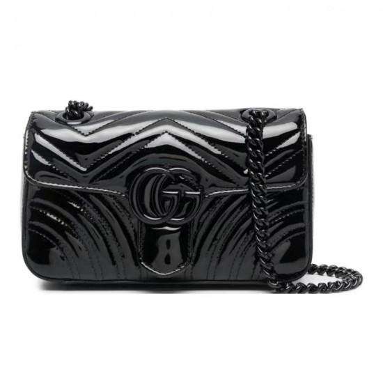 GUCCI GG MARMONT SMALL SHOULDER BAG 443497 Patent black leather