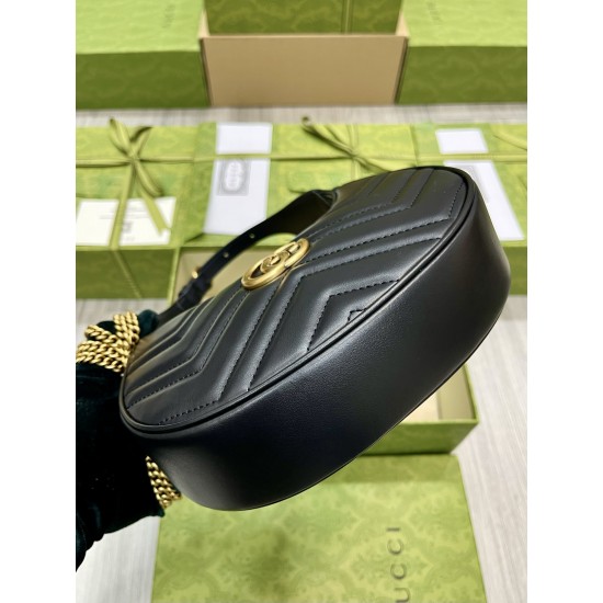 GUCCI GG MARMONT HALF-MOON-SHAPED MINI BAG 699514 Black leather