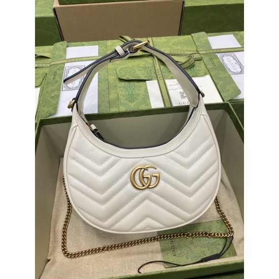GUCCI GG MARMONT HALF-MOON-SHAPED MINI BAG 699514 White leather