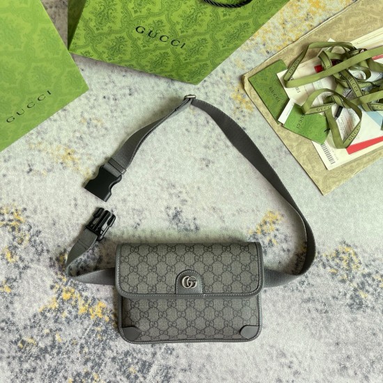 GUCCI OPHIDIA GG SMALL BELT BAG 752597 Grey and black GG Supreme canvas 