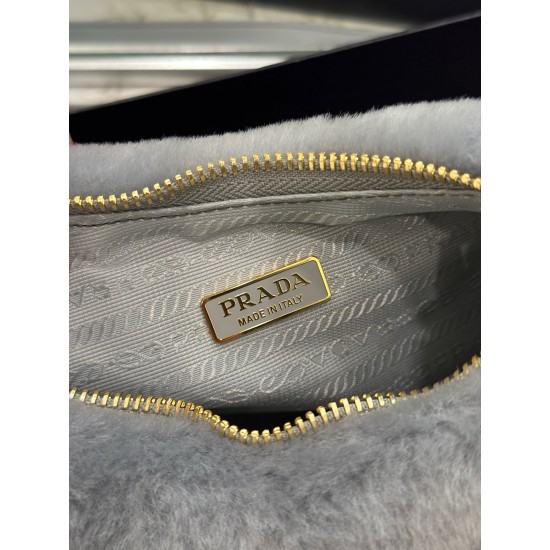 Prada Re-Edition shearling mini-bag 1BC204 Cornflower