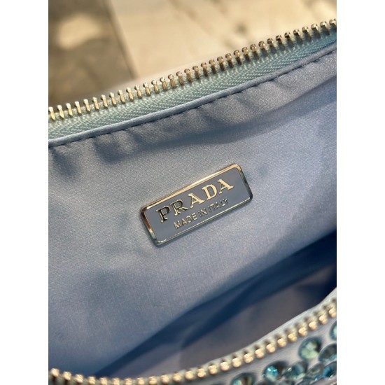 Prada Re-Edition 2005 satin bag with crystals 1BH204 Blue