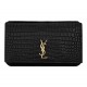 YSL CASSANDRE PHONE HOLDER WITH STRAP IN SHINY CROCODILE-EMBOSSED LEATHER 635095 Black