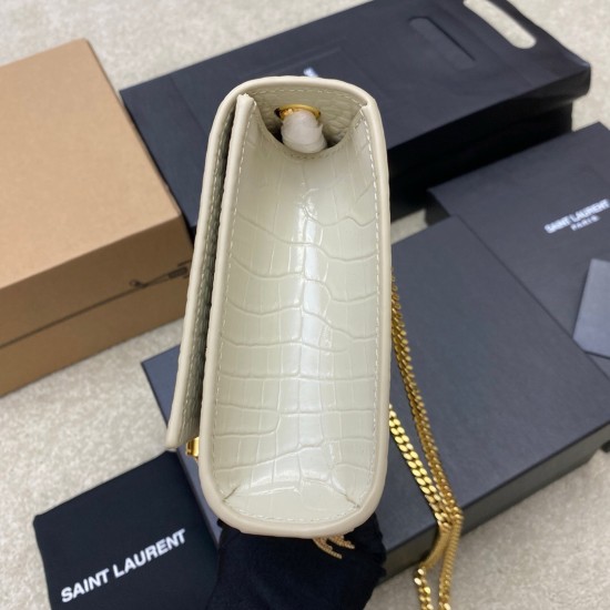 YSL CASSANDRE PHONE HOLDER WITH STRAP IN SHINY CROCODILE-EMBOSSED LEATHER 635095 White