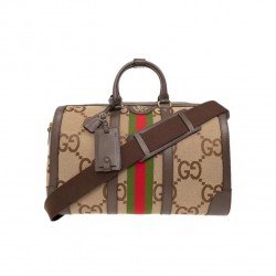 GUCCI OPHIDIA LARGE DUFFLE BAG 724612 camel and ebony GG canvas 