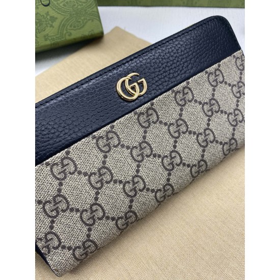GUCCI GG MARMONT ZIP AROUND WALLET 456117 black leather and GG Supreme 