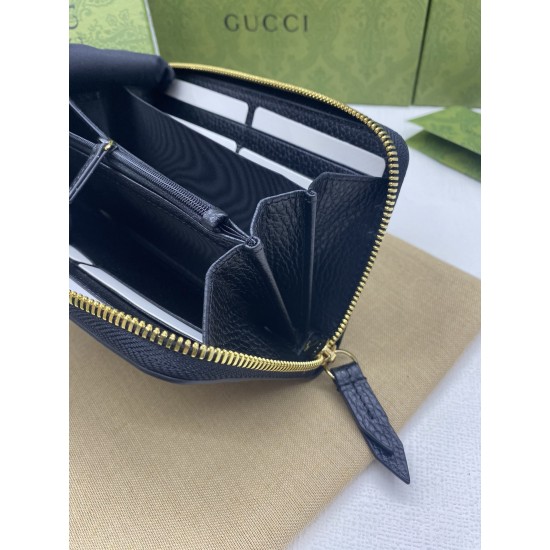 GUCCI GG MARMONT ZIP AROUND WALLET 456117 black leather and GG Supreme 
