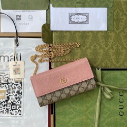 GUCCI GG MARMONT CHAIN WALLET pink leather and GG Supreme  